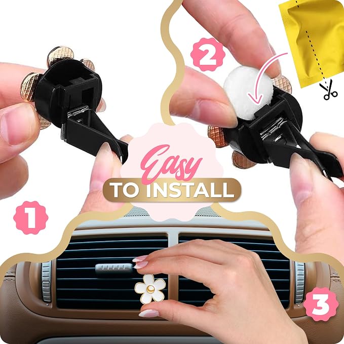 Automotive Colorful Car Decoration - Air Vent & AC Outlet Clips - Air Freshener & Interior Car Decor for Girls & Women (Black, White, Light Pink, Lavender, Eucalyptus, Jasmin)