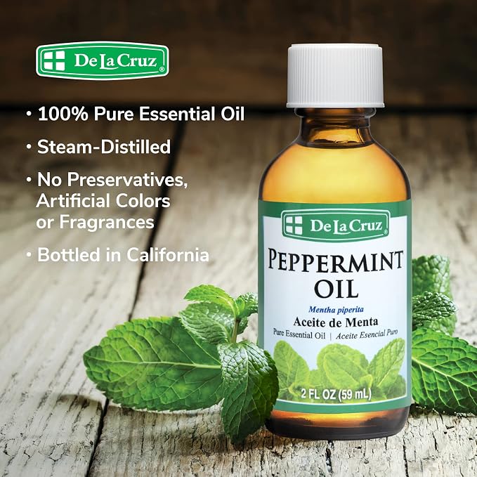 De La Cruz Pure Peppermint Essential Oil, Steam-Distilled, Bottled in USA (2 Ounces)