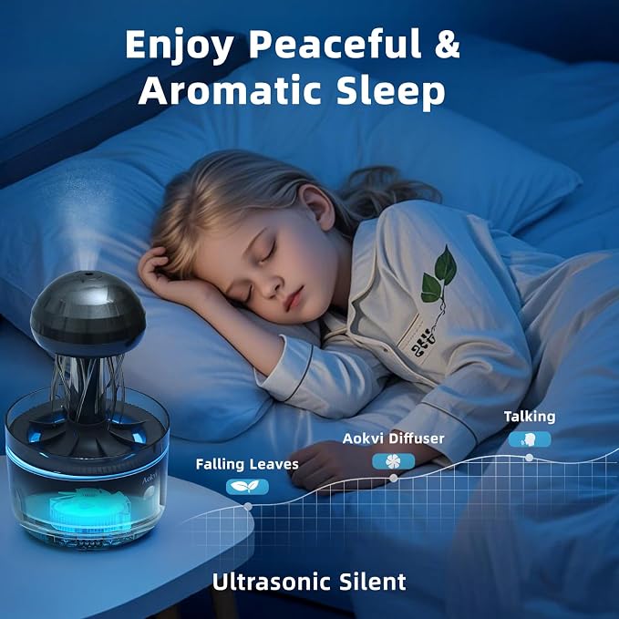300ML Jellyfish Essential Oil Diffuser, Quiet Aromatherapy Mist Diffusers for Essential Oils, with 7 LED Color Changing Light and Auto-Off Switch, Suitable and Families Humidifiers for Bedroom（Black）