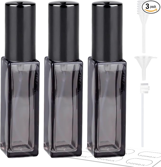Perfume Travel Refillable Atomizer, 3 Pack 10ml Leak Proof Refillable Perfume Bottle for Air Travel, Purse and Business Trips, Glass Atomizer Sprayer for Cologne with Funnel & Pipette
