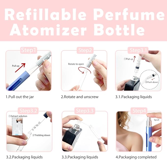 2 Pack Refillable Mini Perfume Atomizer Bottle，Portable Separate Bottles，Travel and Outings Spray Boxes Dispensers 5ml/0.2oz (Blue)