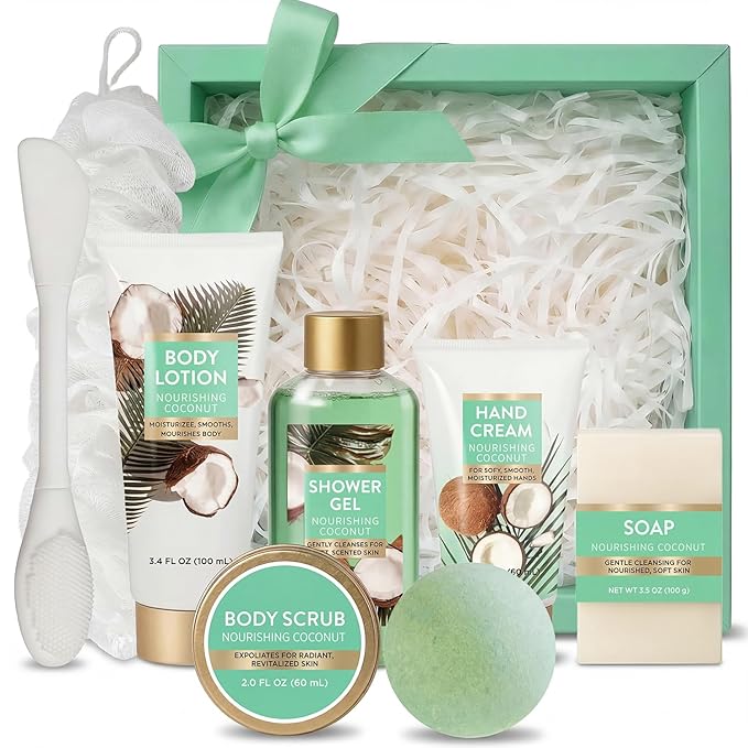 Spa Luxetique Gifts for Women 8pcs Bath and Body Works Gift Set for Women Tropical Coconut Spa Gift for Womens Birthday Gift for Womens Daughter Mom Wife Girlfriend