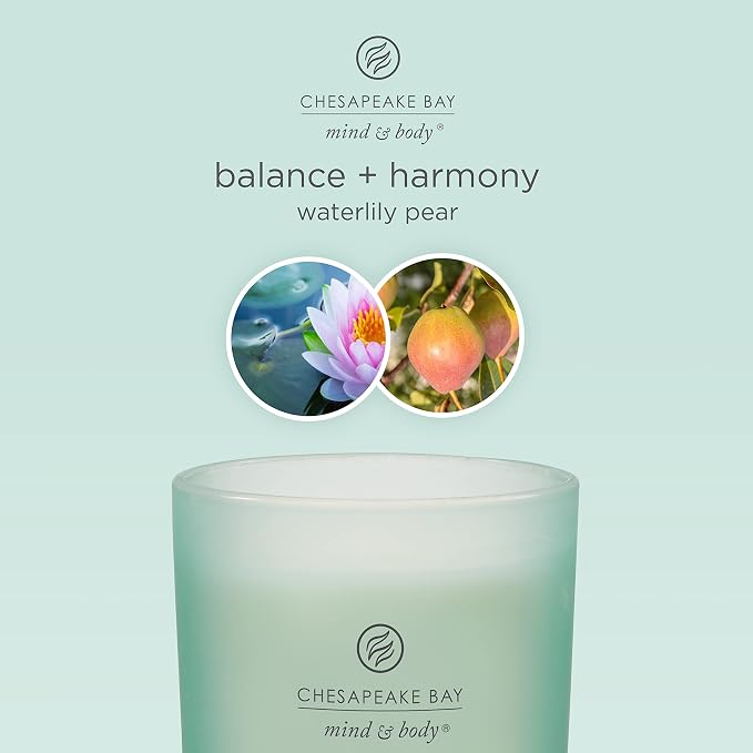 Chesapeake Bay Scented Candle | Balance + Harmony (Water Lily Pear) Medium Aromatherapy Tumbler Candle | Burn Time: Up to 57 Hours | Mind & Body Collection | Gifts for Women