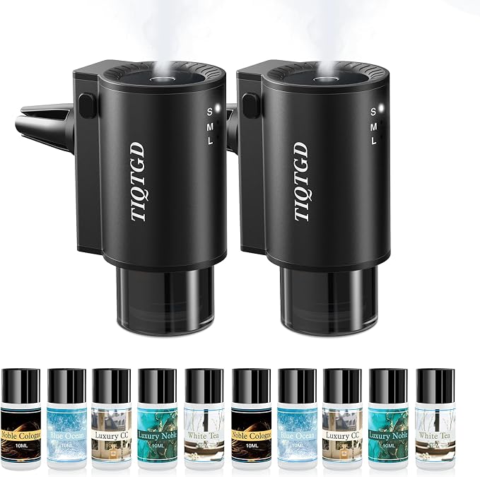 Smart Car Air Freshener, Car Air Freshener Diffuser with 3 Spray Modes, Rechargeable Aromatizante para Carro with 10pcs Essential Oil, 5 Scents, Long-Lasting, 2Pack