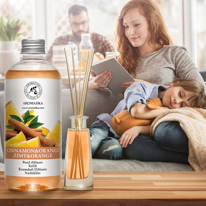 Cinnamon - Orange Diffuser Refill 17 Fl Oz - Intensive - Fresh & Long Lasting Fragrance - Good for Aromatherapy - SPA - Christmas Scent - Scented Diffusers - Home Fragrance - Reed Diffuser Refill