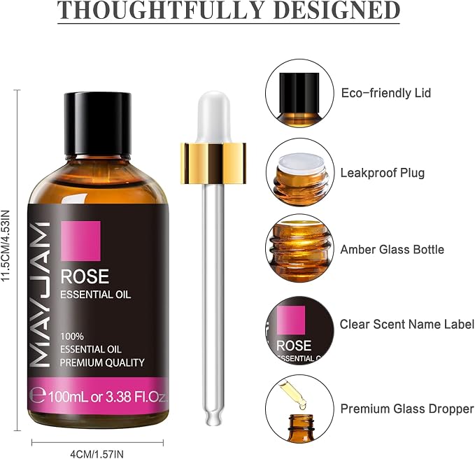 MAYJAM 35PCS Essential Oil Gift Set and 100ML/3.38FL,OZ Rose Essential Oil