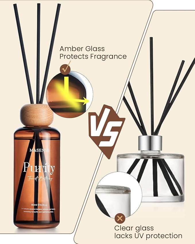 M&SENSE Reed Diffuser Set, Ginger Ylang Ylang Scented 6.3 fl oz Natural Essential Oil Diffusers with Sticks, Non-Toxic Organic Air Freshener, Long-Lasting Fragrance Oils for Home Bathroom Study Office