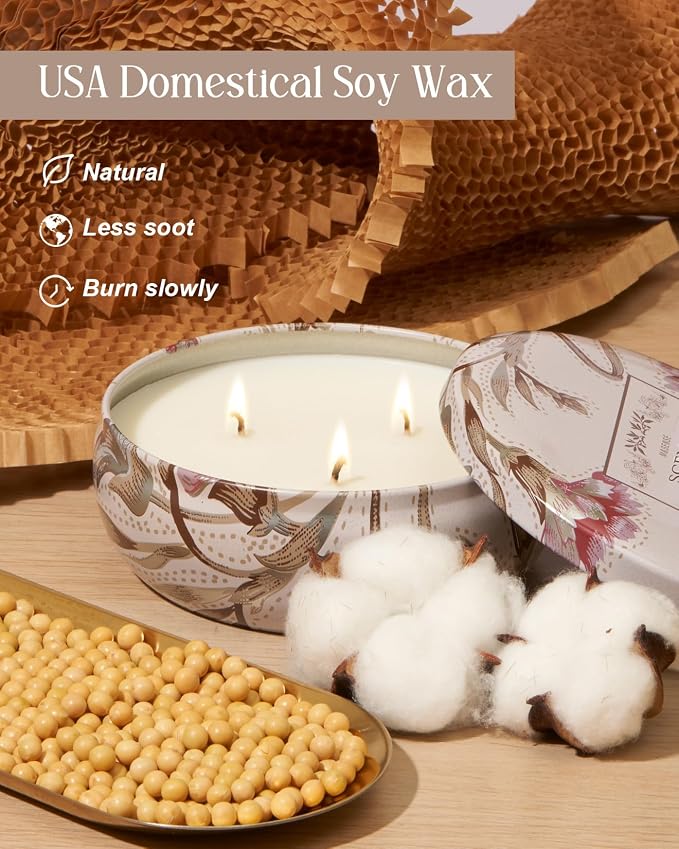 M&SENSE Soy Candle Mimosa Rose Scented 12oz Over 40 Hours Burn Time, 3-Wick Natural Aromatherapy Candle Highly Scented & Long Lasting, Home Fragrance Gift for Women Men