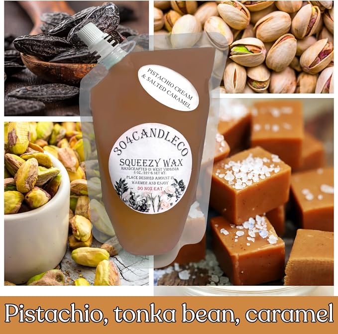 304CandleCo Large Squeeze Soy Wax Melt - 50 SCENTS! - Highly Fragrant & Hand-Crafted - Easy Mix & Match - American Made - Perfect for Wax Warmers (8oz, Pistachio Cream & Salted Caramel)
