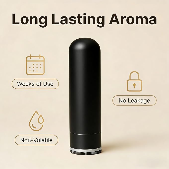 Metal Aromatherapy Inhaler with Leak-Proof Seal | Refillable Essential Oil Nasal Stick | 20 Cotton Wicks Included - Black