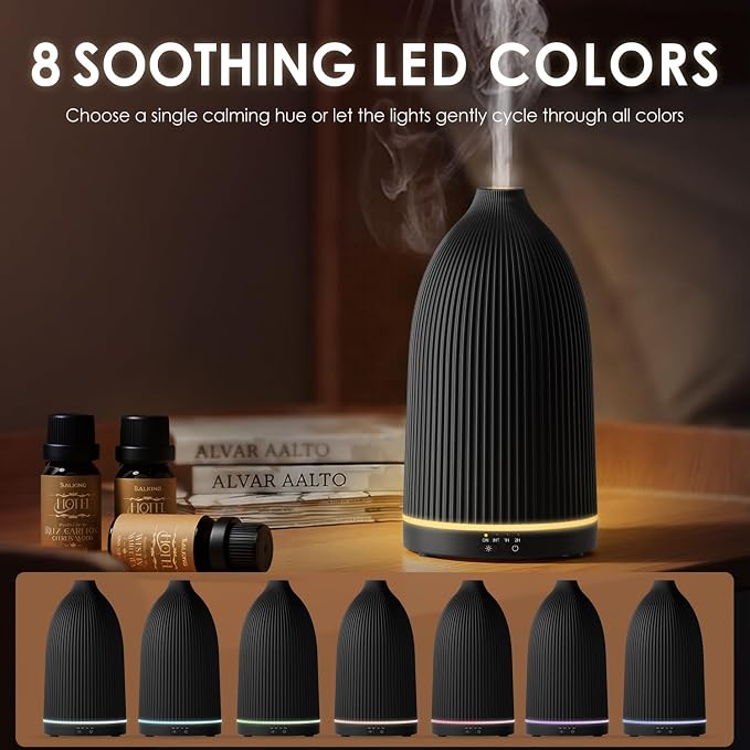 SALKING Essential Oil Diffuser, 100ml Aromatherapy Diffusers with Adjustable Mist Mode Timer Setting, Ultrasonic Diffusers for Essential Oils, 8 LED Colors, for Office Home (Black)