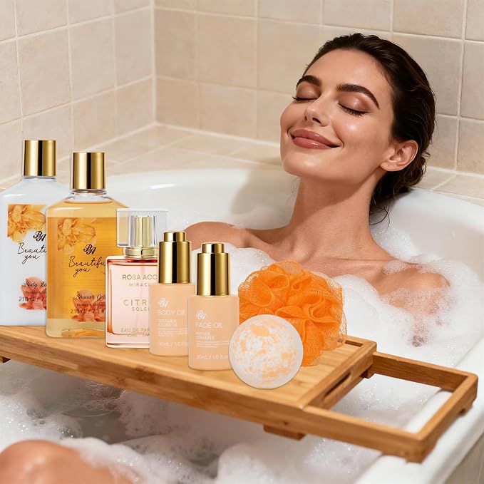 Gifts for Women, Gifts Basket for Women, 35 Pcs Bergamot & Rose Bath & Body Gift Basket Set, Face Skin Care Set, Self Care Set, Home Spa Basket, Christmas, Birthday, Valentine, Anniversary, Mom