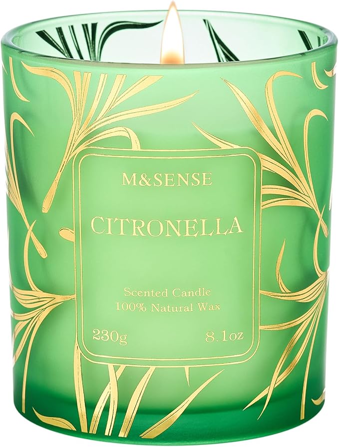 M&SENSE Citronella Soy Candle, 8.1oz 42H Non Toxic Slow Burning, Natural Refresh, Summer Scented Candles Housewarming Gifts