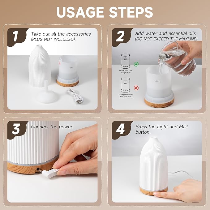 URPOWER 150ML Essential Oil Diffuser, Compact Ultrasonic Aroma Diffuser with Soft 7-Color Light, Timer and Auto-Off Protection, Small Scent Diffuser for Bedroom, Desk, Office, Yoga