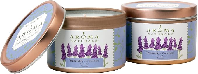 Aroma Naturals Tin Candle Lavender Essential Oil Natural Soy Scented, Tranquility, 2 Count