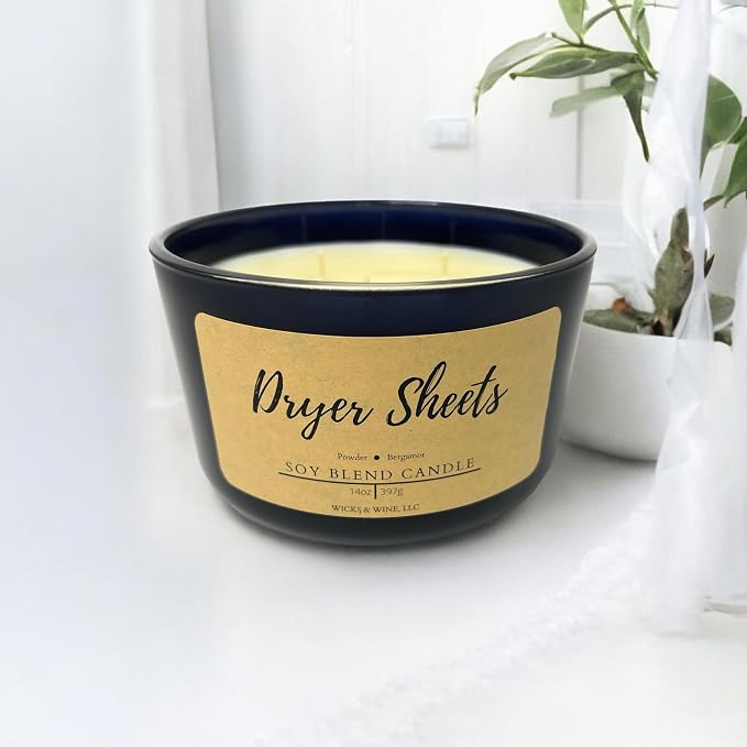 Wicks & Wine Soy Blend 3-Wick Cotton CORE Candle 14oz (Dryer Sheets)