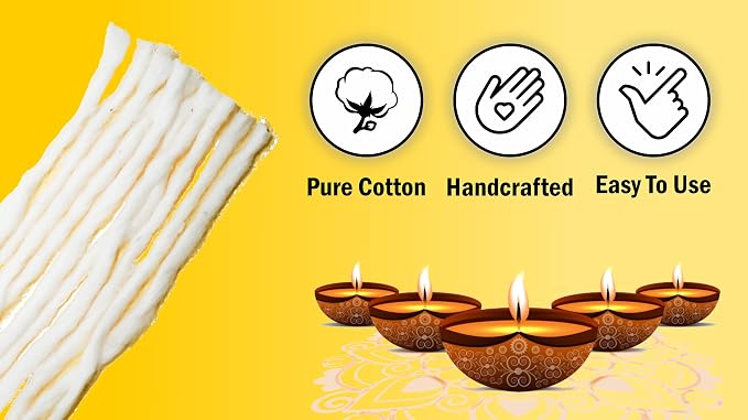 IS4A Puja Cotton Wicks Religous Long Jyot Bati Akhand Oil Lamp Diya Diwali Lighting (Long)