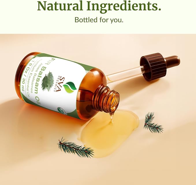 SVA Fir Balsam Essential Oil Organic – 1 Fl Oz – 100% Natural Organic Fir Oil - for Diffuser, Hair Care, Face, Skin Care, Aromatherapy, Scalp and Body Massage, Soap and Candle Making – with Dropper