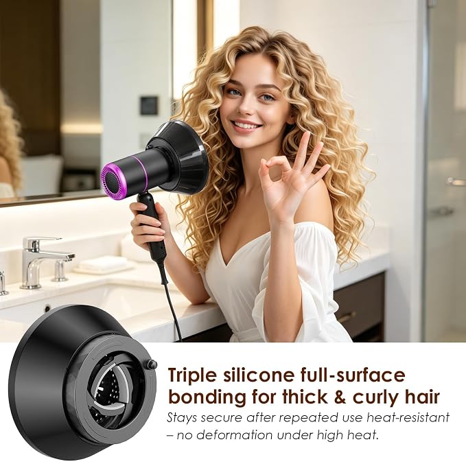 Diffuser Attachment for Hair Dryer,Universal Fits 1.5-3.2 Inch,Large Bowl | Collapsible,24 prongs,For Thick, Long, Curly, Wavy & Coily Hair, Home, Travel & Salon Use