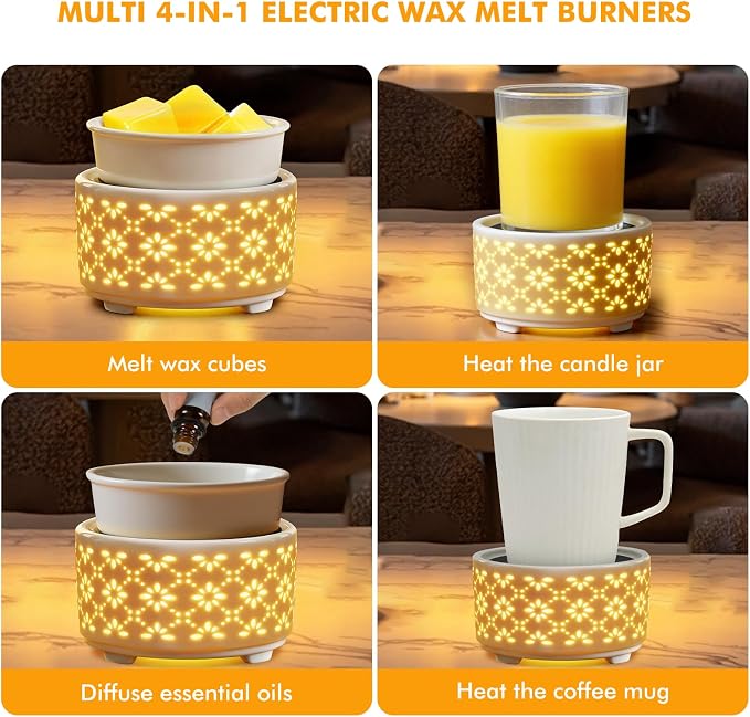 EQUSUPRO Wax Melt Warmer for Scented Wax Melts- Electric 4 in-1 Ceramic Candle Wax Warmer Burner Fragrance Wax Melter for Home Office Bedroom Living Room Decor & Gifts for Women