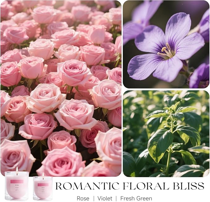 Rose Scented Candles, 10.5oz/50H Non-Toxic Pink Floral Aromatherapy Candle, Relaxing Gifts & Aesthetic Room Decor for Women Mom Wife, Medium Jar