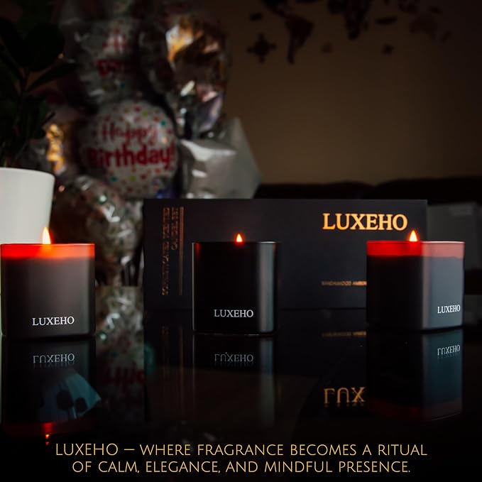 Luxury Scented Candle Set 3-Pack | Home Decor & Giftable Soy Candles | Champagne, Sandalwood & Amber | 75h Burn Time | Cotton Wick | Elegant Decorative Jars