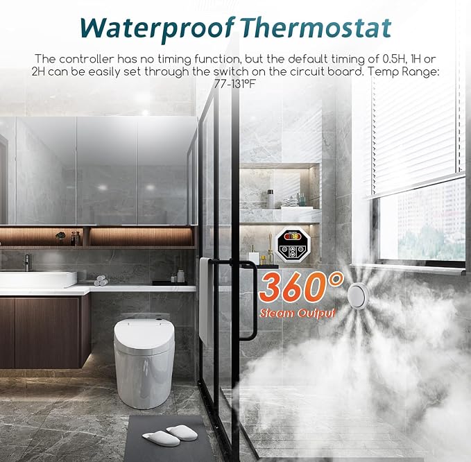 Steam Shower Generator Kit 4.5KW for Bath Sauna SPA, Aromatherapy Steam Head, Self-draining System, LED Waterproof Controller 77-131℉For Home Commercial Use 220V