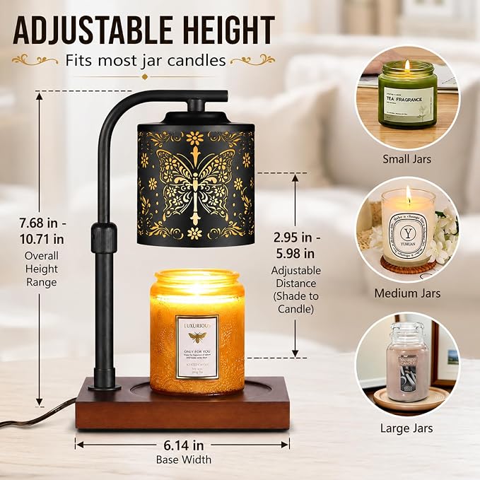 mocosa Candle Warmer Lamp with Adjustable Height Dimmable for New Home Decor Electric Candle Warmer for Jar Candles Birthday Gifts for Women Mom(Crucifix Butterfly)