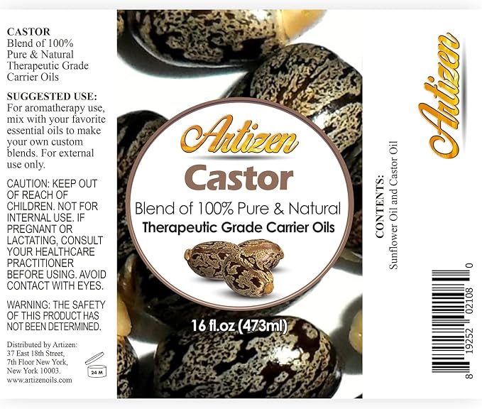 Artizen Pure Castor Oil – Therapeutic Grade Hair, Skin & Body Moisturizer (Bulk 16oz)