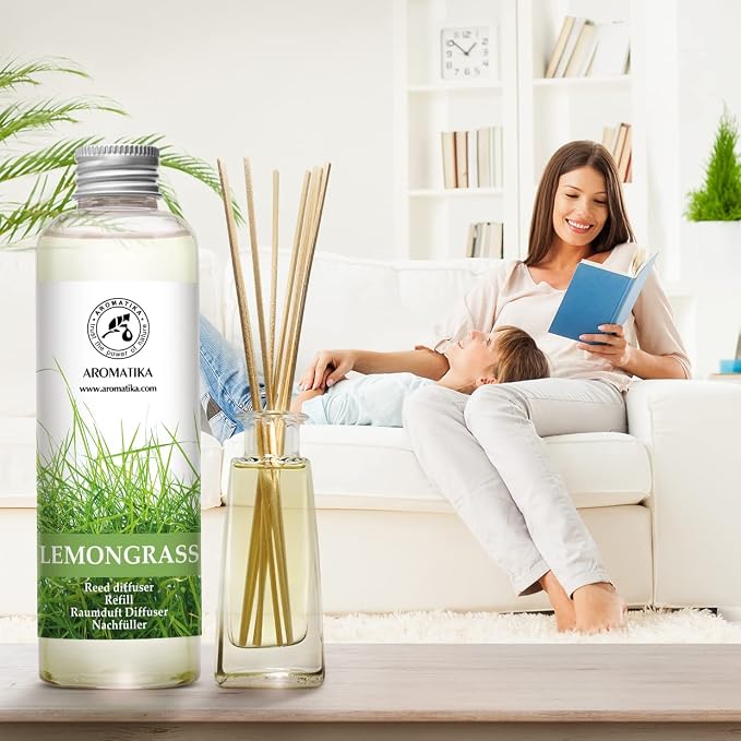 Lemongrass Reed Diffuser Refill, Natural Essential Lemongrass Oil 6.8 Fl Oz - Fresh & Long Lasting Fragrance - Best Reed Diffuser Oil Refill for Aromatherapy - Home - Office - Restaurant
