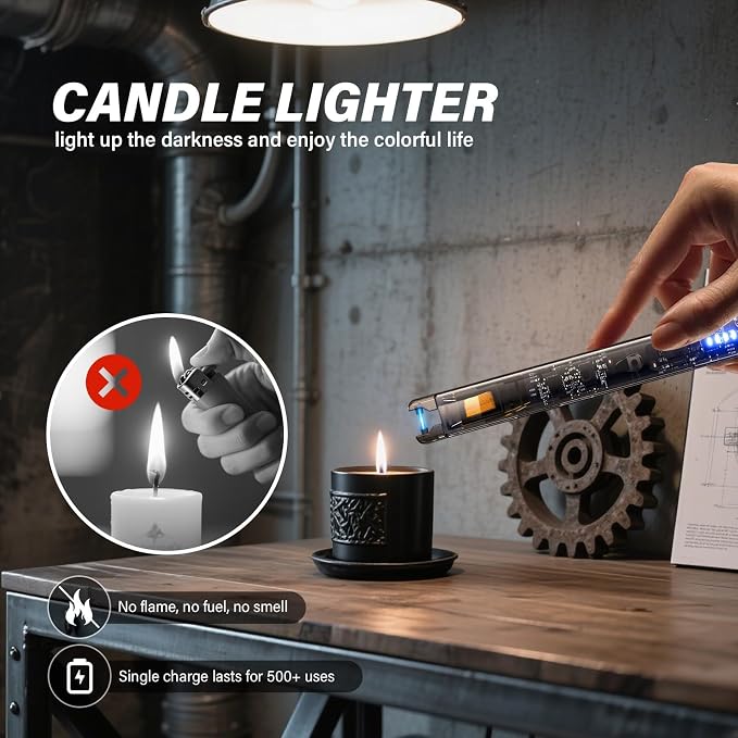 KTEBO® 2 Pack Electric Candle Lighters - 7.4 inch Long USB Rechargeable Plasma Arc Lighter with Safety Lock, Windproof Lighter for Candles, Grill, Camping - See-Through Tech Design, Stocking Stuffers