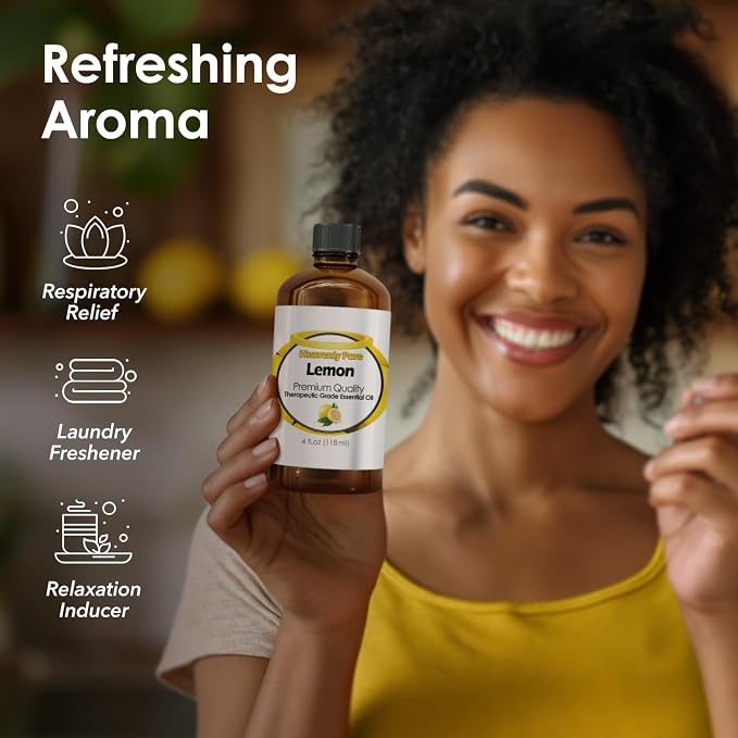 Heavenly Pure Lemon Essential Oil 4 oz with Dropper for Aromatherapy, Diffuser, Candle, and Mosquitoes (118 ml)
