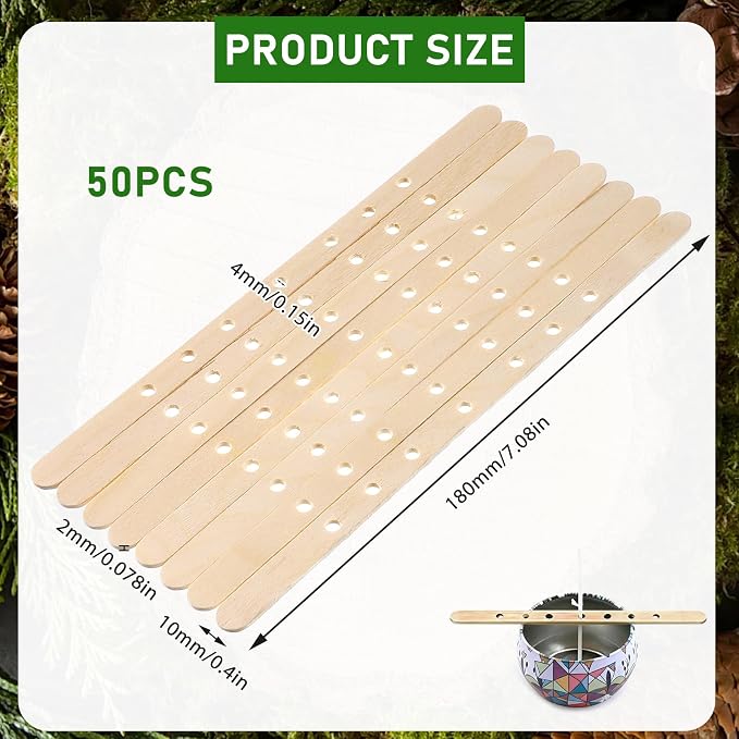 Wooden Candle Wick Holders 50 Pcs 7 Holes Wick Centering Devices Candle Multiwick Bars Candles Making Bars Wax Stick Clips Center Tool for DIY Wax Crafting Material Supplies