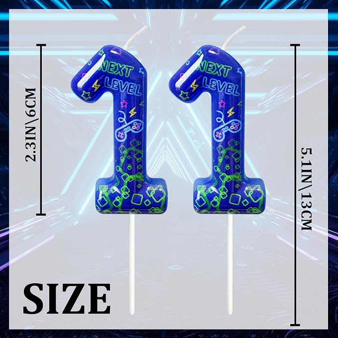 Number 11 Birthday Candle for Cake – Blue Gaming Theme Number Candle with “Next Level” Design, Video Game Style Cake Topper for Anniversary & Celebration