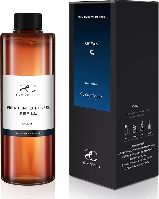 Diffuser Oil Refill, 250ml / 8.45 fl oz, Ocean - Reed & Aromatherapy Diffuser Oil, Long-Lasting Home Fragrance, Citrus, Lily & Musk Notes