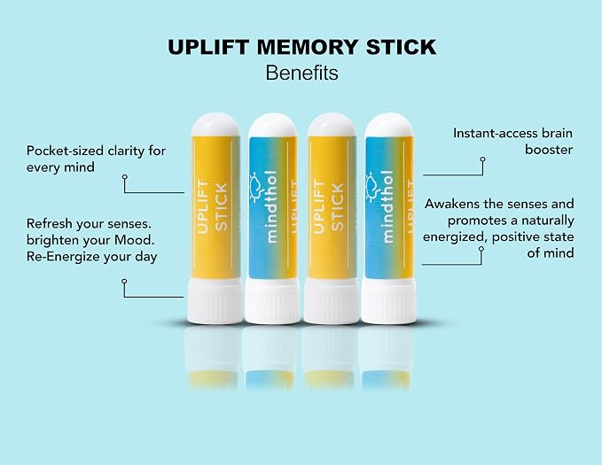 Uplift Nasal Sticks (4 Pack) - Natural Energy & Mood Boost Aromatherapy Inhaler with Citrus, Menthol & Jasmine Essential Oils