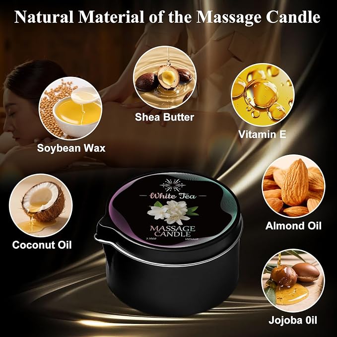 4 Pack Massage Candle Set, Low Temp Scented Massage Oil Candles, Soy & Coconut Oil Based Candles for Home Spa Relaxation