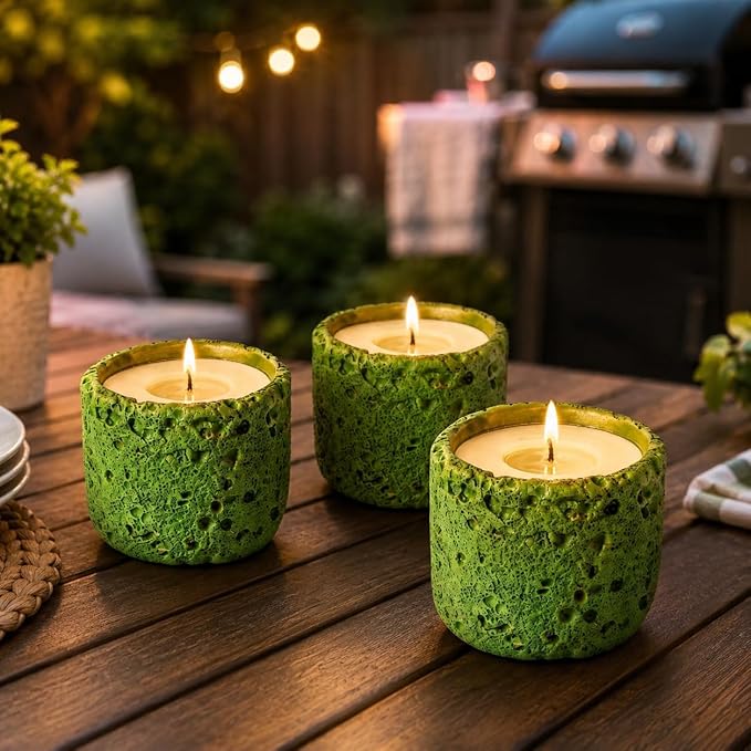 Viyffo 3 Pack Citronella Candles Outdoor, Lemongrass Scented Candle Set, Small 6oz Soy Candle in Green Ceramic Jar, Outdoor Candles for Patio, Deck, Garden, Backyard & Camping Gift (12 Hour Burn Each)
