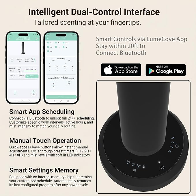 Waterless Diffuser with App Control Hotel Scent Diffuser 1000 sq.ft Large Room Essential Oil Diffuser Smart Fragrance Diffuser Ideal Hostess Gifts 5.63oz Oils Gift Set (Ships Separately)