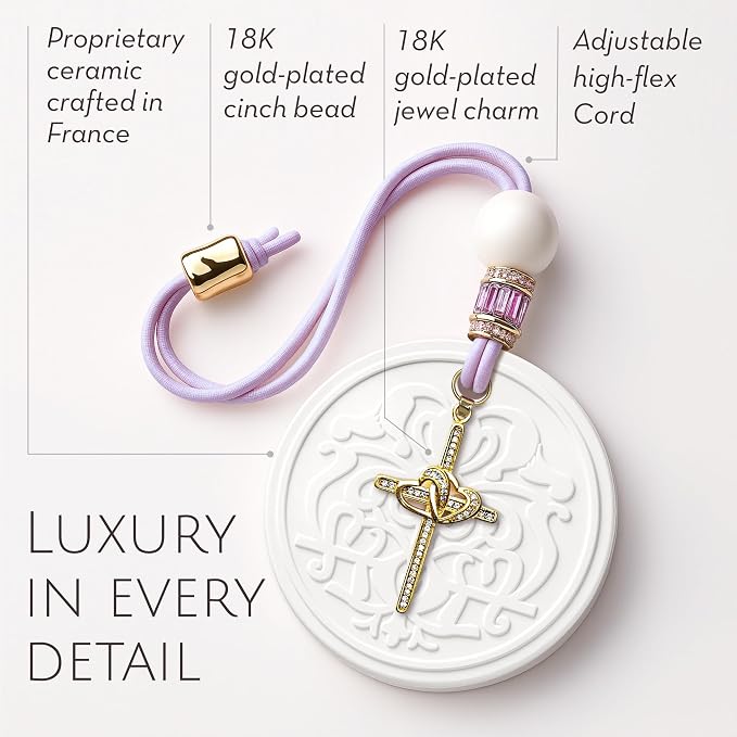 Luxury Car Air Freshener for Women - Refillable & Portable Luxury Fragrance Diffuser - Cute Car Accessories & Interior Decor - Mirror Hanging or Vent Clips - Two Hearts Cross, Rose Scent