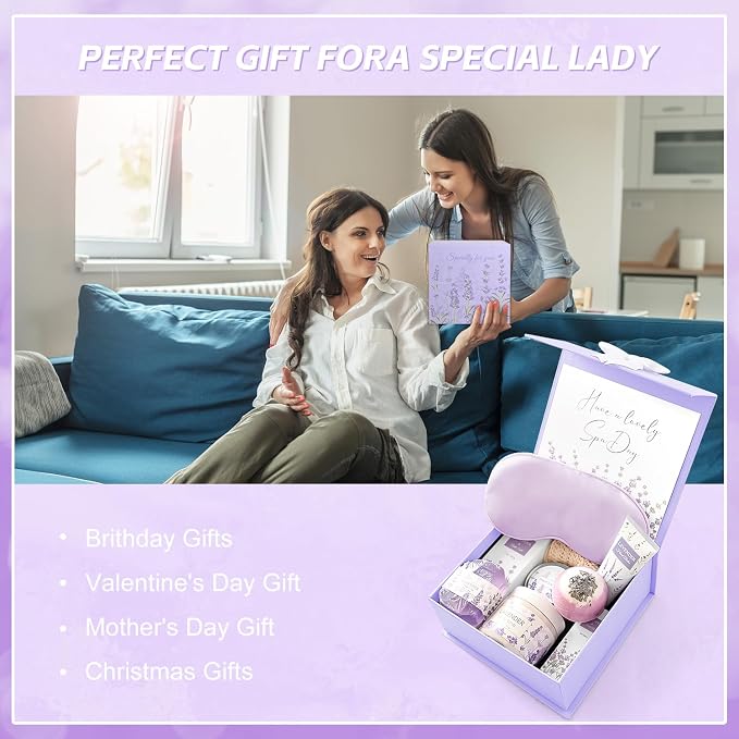 Lavender Spa Gifts Set, 11 Pcs Bath Gift Set for Women, Relaxing Spa Gifts, Home Spa Bath Set Self Care Package, Birthday Gifts for Womens Her Mom Friends Wife Girlfriend Wife