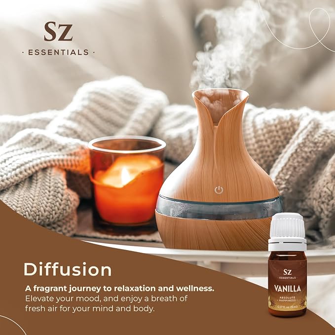 Sz Essential - Vanilla 100% Pure, Essential Undiluted Oil - Extracted from Fresh Vanilla - Rich & Exotic Taste with Sweet Overtones - Therapeutic Grade & Vegan - 0.17oz (5ml)
