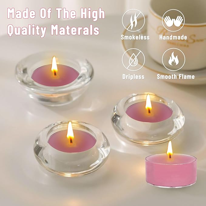 Hand-Poured Cherry Blossom Scented Tea Light Candle 4 Hours Clean Burning Rose Pink Round Tea Light Candle for Wedding Spa Nights Meditation Yoga Bath Relaxation
