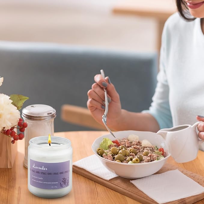 100% Natural Lavender Soy Wax Candle with Essential Oils, Relaxation & Sleep Aid, Eco-Friendly Cotton Wick, 50+ Hours Burn Time, Reusable Glass Jar (Lavender)