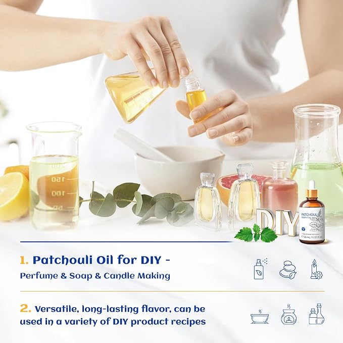 HIQILI Patchouli Essential Oil, for Diffuser, Homemade Perfume, Skin Care, Aromatherapy, Gift for Hippie Friend-30ML