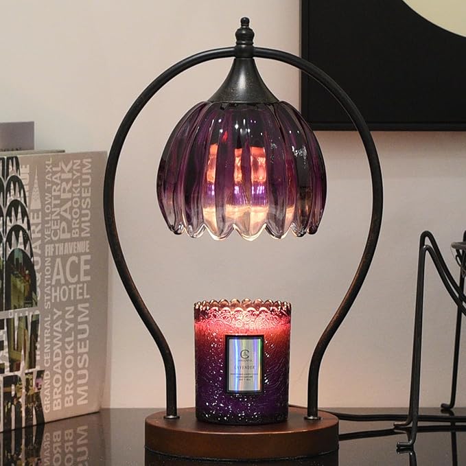Candle Warmer Lamp, Dimmable Candle Warmer with Timer, Vintage Candles Wax Warmers for Jar Candles Birthday Gifts for Women, Mothers Day Gifts for Mom, Home Decor for Bedroom Living Room, Purple Black