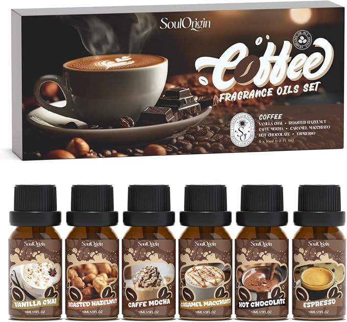Soulorigin Coffee Fragrance Oils Set, Essential Oil for Diffuser, Diffuser Oil, Use for Soap Candle Making,Caramel Apples, Pumpkin Pie, Candy Corn, Halloween Cookies, Popcorn Balls, Snickers Bars