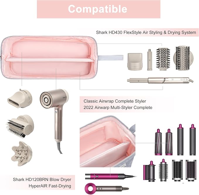 Leudes Hair Tools Travel Bag for Shark Flexstyle Carrying Case Portable Shark Hair Air Wrap Dryer Case Waterproof Dustproof Flat Curling Iron Travel Organizer (Light Gray)