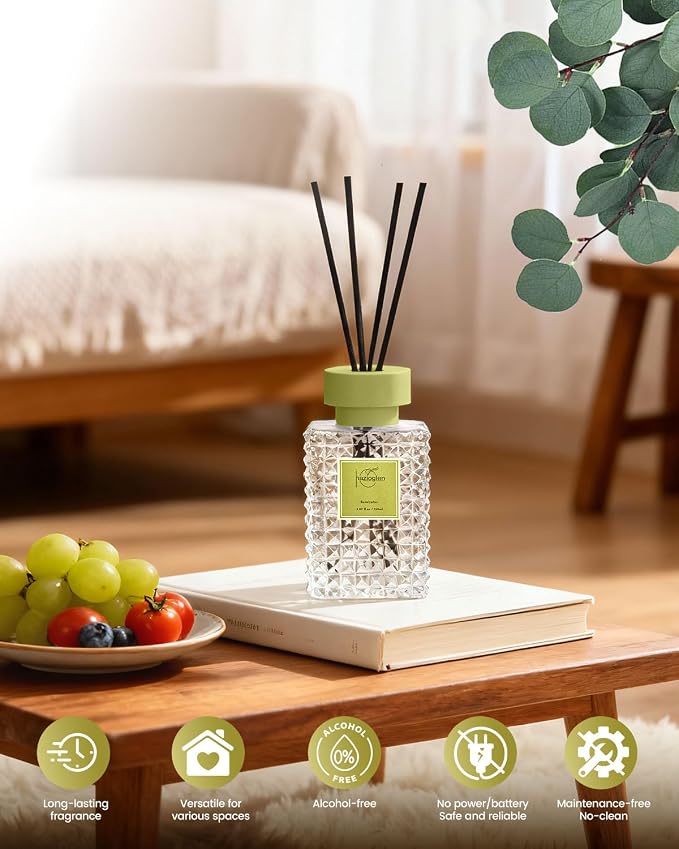 Reed Diffuser Set, Eucalyptus Scented Home Fragrance Air Freshener for Bathroom Shelf Decor, 5.07 fl oz/150ml Essential Oil with Sticks