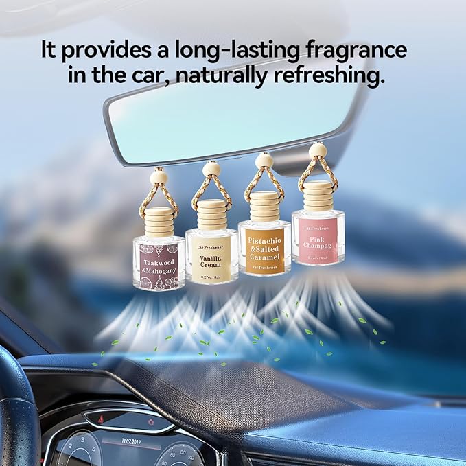 Car Air Freshener Diffuser, Hanging Car Scents Air Freshener, Car Fresheners Long Lasting, Essential Oil Diffuser, Fragrance Oil Air Diffuser, Vanilla Cream 8ml*2pcs